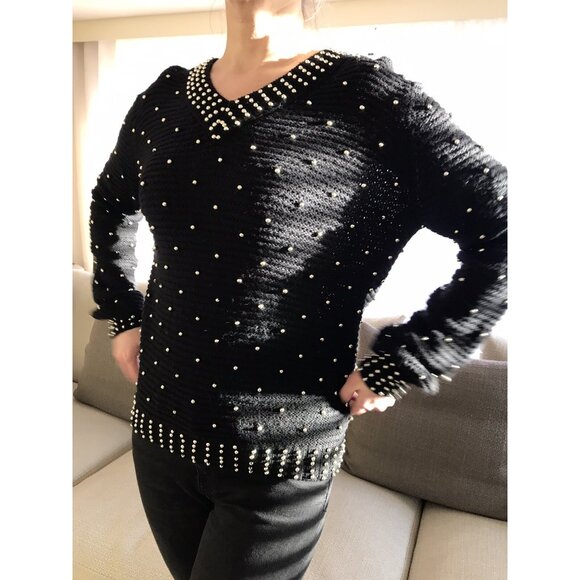 SEE BY CHLOE Black Wool Beads Embellished Jumper Sweater Sz USA 6 - Picture 4 of 16